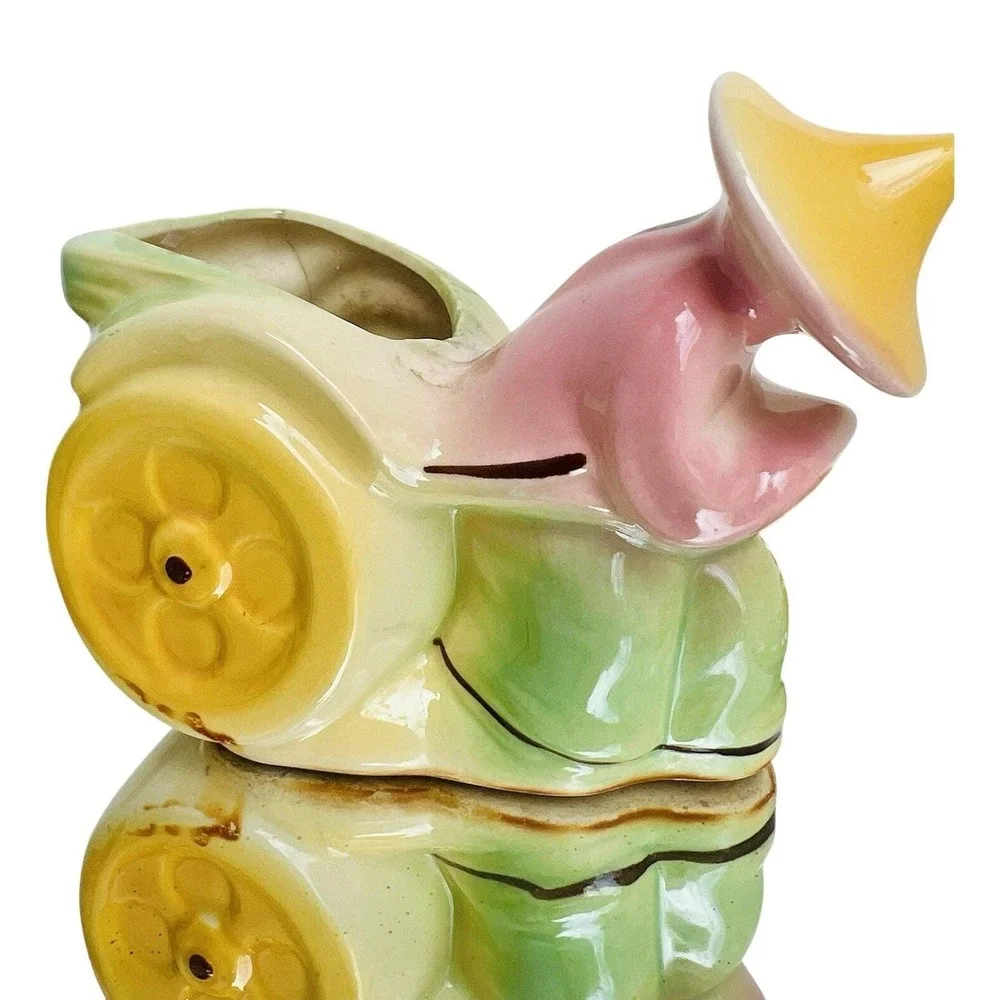 Planter Set Shawnee Pottery USA 539 Chinese‎ Man Rickshaw Cart Vintage Lot of 2